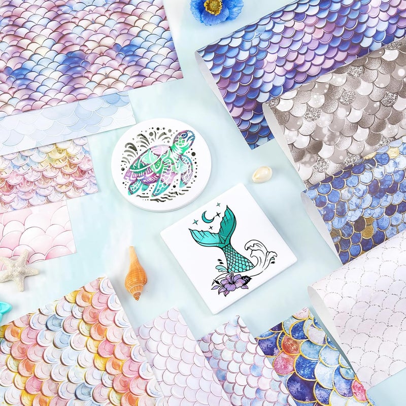 HTVSTD Fish Scale Sublimation Ink Transfer Sheets 12 Sheets 12'' x 10'' Mermaid Scale Bright Rainbow Fish Scale Sublimation Paper Pattern Transfer Sheets for Mugs Tumblers DIY - Image 4